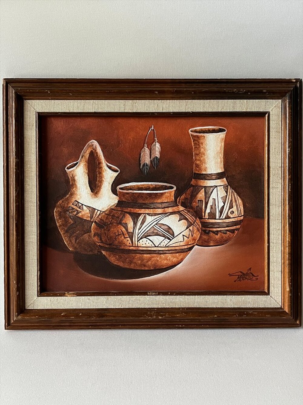 Vtg Myung Mario Jung Southwestern Pottery Still Life Oil Painting Signed Framed